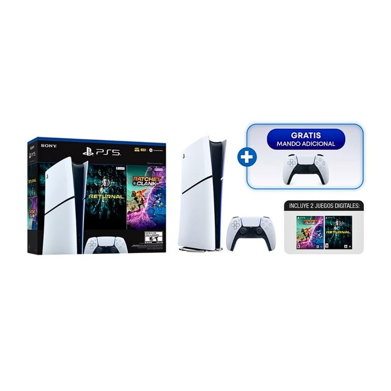 Consola PS5 Slim Digital 1TB + Returnal + Ratchet & Clank + Mando PS5