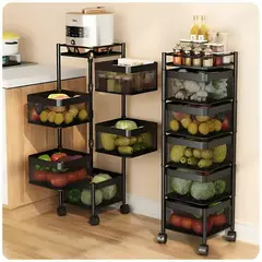 GENERICO - Estante Organizador de Verduras Cuadrado Giratorio de 5 Niveles Ruedas