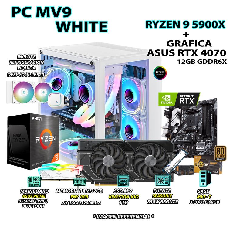 Computadora PC GAMER RYZEN 9 5900X RAM 32GB SSD 1TB GRAFICA ASUS RTX 4070 12GB
