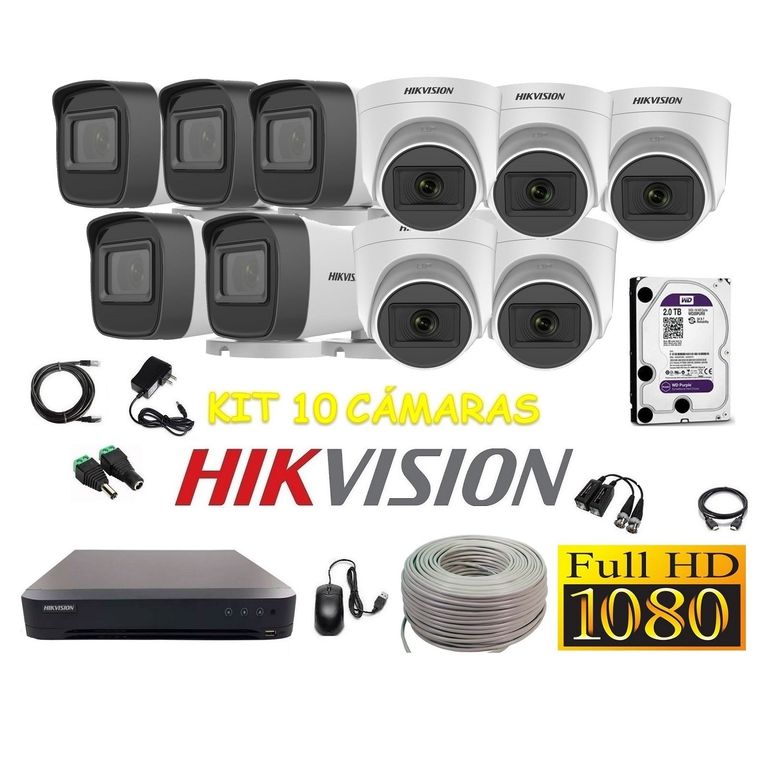 Cámaras Seguridad Kit 10 FULLHD Audio Incorporado 2tb + Cable