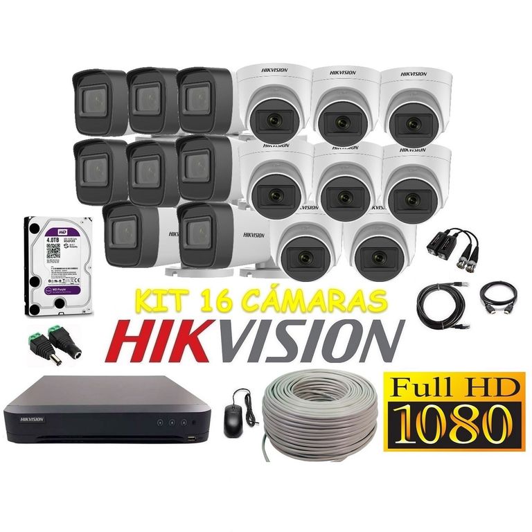 Cámaras Seguridad Kit 16 FULLHD Audio Incorporado 4tb + Cable