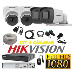 HIKVISION - Cámaras Seguridad Kit 4 FULLHD Audio Incorporado + Cable
