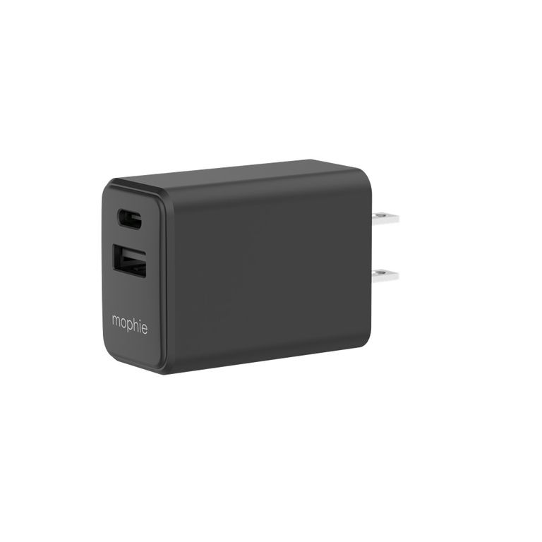 Cargador de pared de 30W PD con puertos USB-C y USB-A Negro