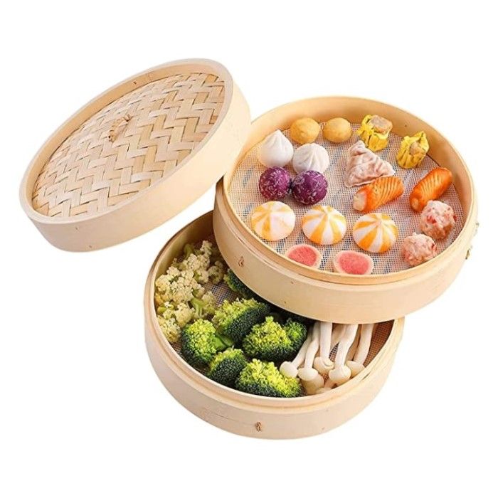 Vaporera De Bambu 2 Piso Con Tapa 30cm diam 3pza Zheng Zhi Bao