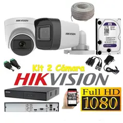 HIKVISION - Cámaras Seguridad Kit 2 FULLHD Audio Incorporado 1Tb + Cable