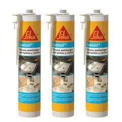 SIKA - Pack 3 Und de Silicona para baños y cocinas Sanisil® Blanco 280ml