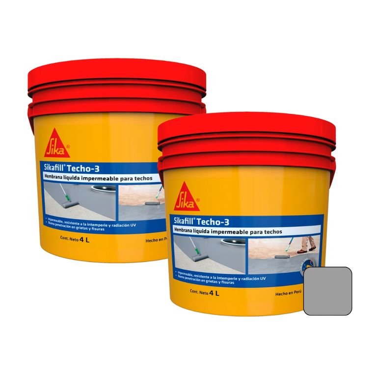 Pack Impermeabilizante para Techos Sikafill Techo-3 Gris x 4L