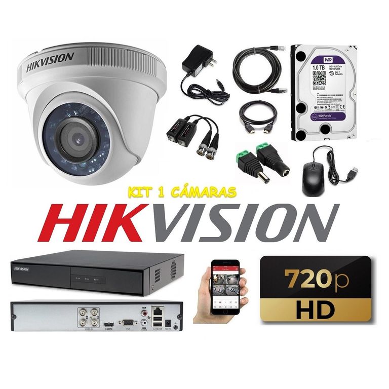 Kit 1 Cámaras Seguridad Domo Interior HD + 1TB