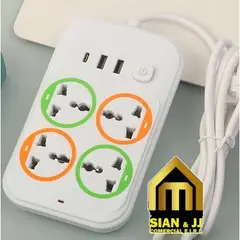 GENERICO - EXTENCION POWER SOCKET 4 TOMAS UNIVERSALES MAS 2 TOMAS USB MAS UNA TOMAS C 2METROS