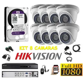 HIKVISION - Kit 8 Cámaras Seguridad Domo Interior FULLHD 2tb