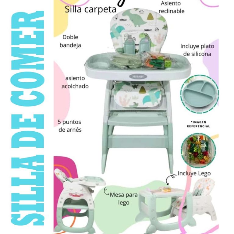 Silla de Comer Acolchonado Gato 3 en 1 Con Plato + lego