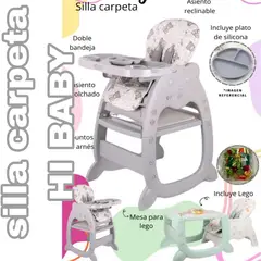 BABY - Silla de Comer Acolchonado Gato 3 en 1 Con Plato + lego
