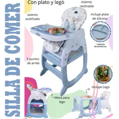 HI BABY - Silla de Comer Acolchonado Gato 3 en 1 Con Plato + lego