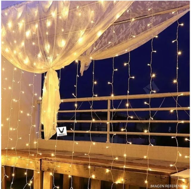 Cortina Luces LED Navideñas Cálidas 3m x 3m