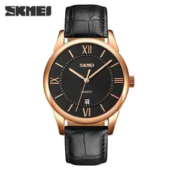SKMEI - Reloj 9261 Oro Rosa Correa negra de cuero_.