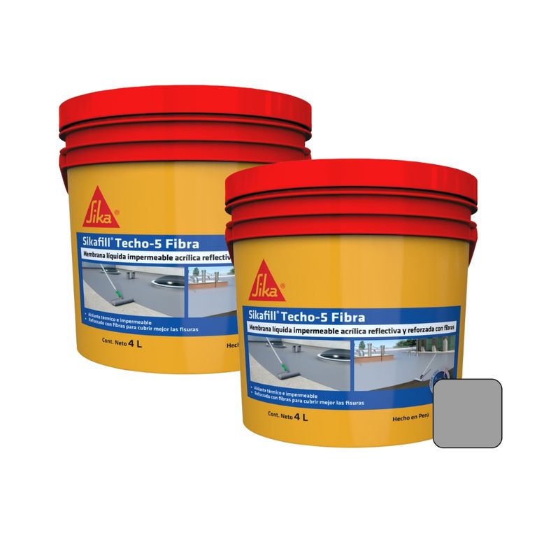 Pack 2 Und de Impermeabilizante Sikafill Techo-5 Fibra Gris x 4L