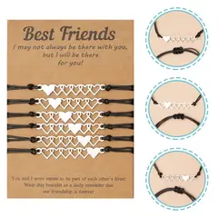 GENERICO - Set x 6 pulseras corazones plateados para mejores amigas o hermanas