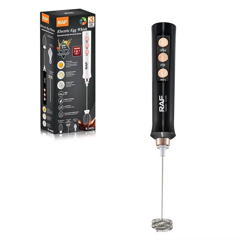 Batidor Manual de Huevos y Café Eléctrico RAF 3 en 1 Negro - R.342