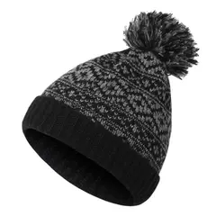KAST PE - Gorro Beanie Bawei Negro Gris de Lana Suave con Pompon