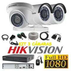 HIKVISION - Kit 3 Cámaras Seguridad FULLHD 1080p + Cable