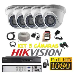 Hikvision - Kit 5 Cámaras Seguridad Domo Interior FULLHD + Cable