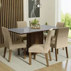 MADESA - Juego de Comedor Alexis con 6 Sillas - Tablero de Madera y Cristal