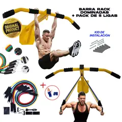 HOLGU - Rack Barra Dominadas + pack de 5 ligas + Guantes