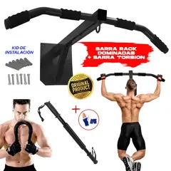 HOLGU - Rack Barra Dominadas + Barra Torsión + Guantes