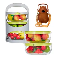 INSPIRA - Lonchera Set de 3 Táper de Vidrio Apilable