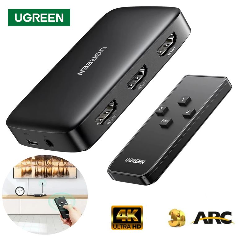 Switch HDMI 3 Puertos 4K 30Hz 3D HDR con control HDCP 1.4