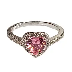 AFRODITA - Anillo de Compromiso 614 Rosa Plata Maciza Bañado en Oro Blanco