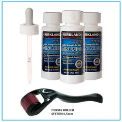 KIRKLAND - Minoxidil 5% / 3 frascos + gotero + DermaRoller 0.5mm