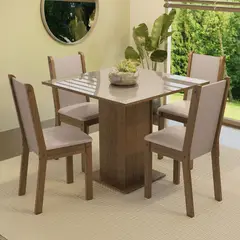 MADESA - Juego de Comedor Tifani con 4 Sillas - Tablero de Madera y Cristal