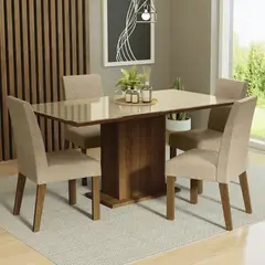 MADESA - Juego de Comedor Avril con 4 Sillas - Tablero de Madera y Cristal