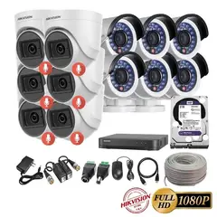 HIKVISION - Kit 12 Cámaras Seguridad FULLHD + 2TB + AUDIO + Cable