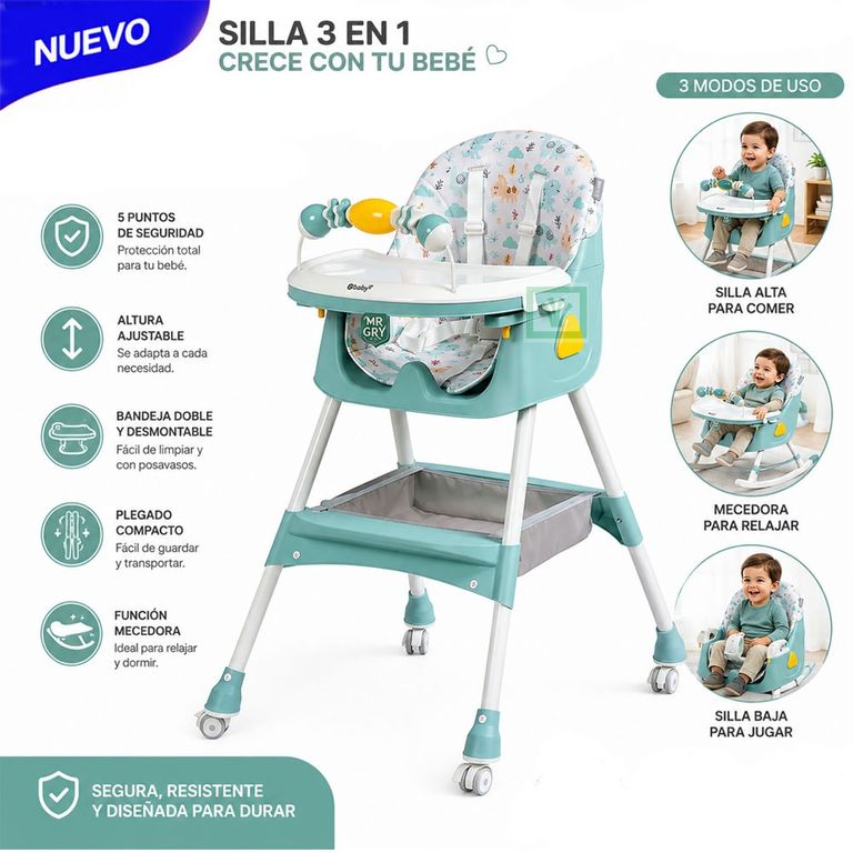 Silla de Comer Asiento Reclinable DALI Verde