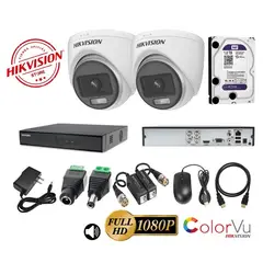 HIKVISION - Kit 2 Cámaras Seguridad Domo FULLHD Color VU con AUDIO + 1TB