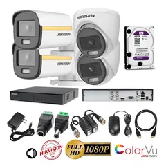 HIKVISION - Kit 4 Cámaras Seguridad FULLHD Color VU con AUDIO + 4TB