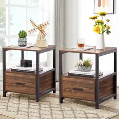 TU MESITA - Velador Industrial Lucas color MarrónNegro 1 cajón