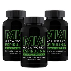 MACA WORKS - Espirulina y Maca Negra 500 mg Pack x 3