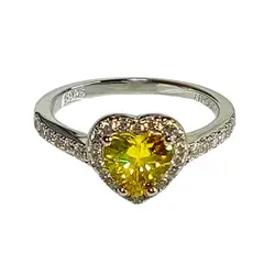 AFRODITA - Anillo de Compromiso 614 Ámbar Plata Maciza Bañado en Oro Blanco