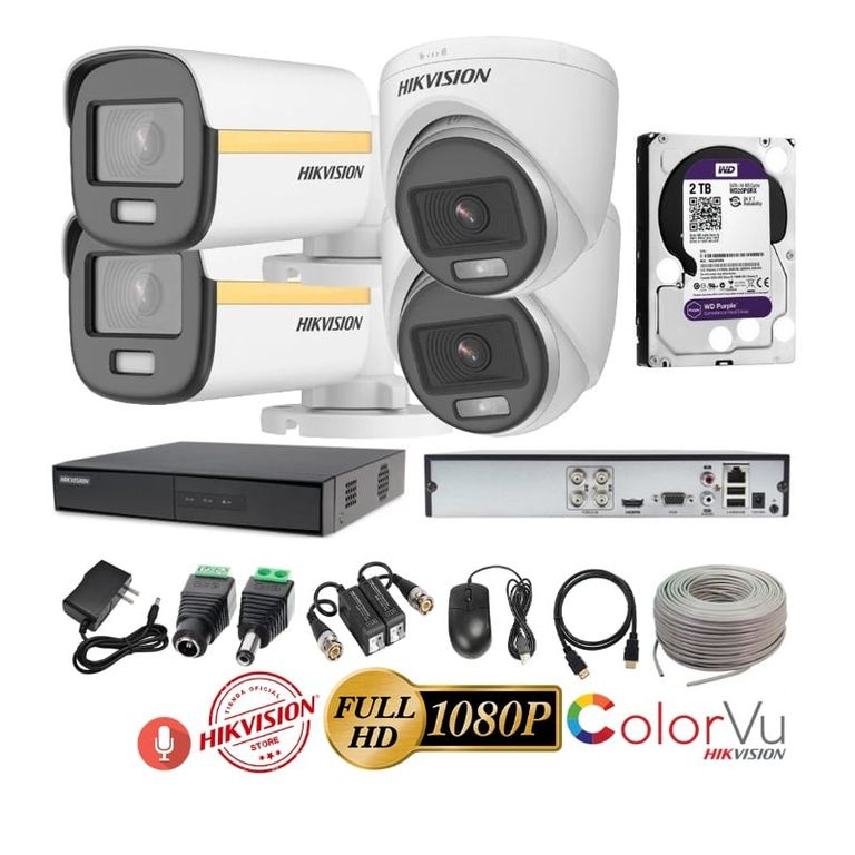 Kit 4 Cámaras Seguridad FULLHD Color VU con AUDIO + 2TB + Cable