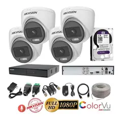HIKVISION - Kit 4 Cámaras Seguridad Domo FULLHD Color VU con AUDIO + 2TB + Cable