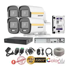 HIKVISION - Kit 4 Cámaras Seguridad Tubo FULLHD Color VU con AUDIO + 1TB + Cable