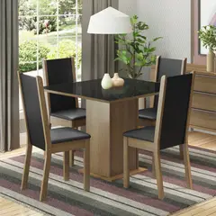 MADESA - Juego de Comedor Moscou Plus 4 Sillas - Tablero de Madera y Cristal