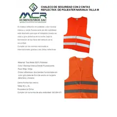 GENERICO - CHALECO DE SEGURIDAD CON 2 CINTAS REFLECTIVA DE POLIESTER NARANJA TALLA L X5UND