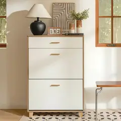 VENTITAS HOME - Zapatera Moderna Cassie Color Duna y Blanco
