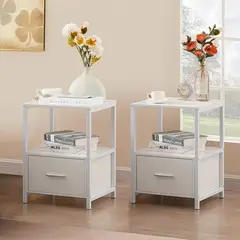 TU MESITA - Velador Industrial Lucas color Blanco 1 cajón