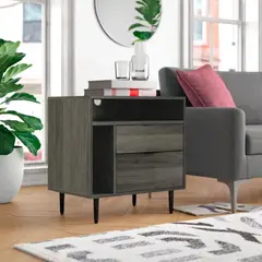 TU MESITA - Velador Clásico Venus color Gris oscuro 2 cajones