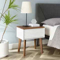 TU MESITA - Mesa de Noche Velador Moderno Nicole color BlancoMarrón 1 cajón